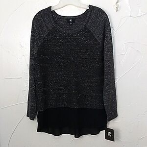 IZ Byer Lagenlook Pullover Sweater Size Medium Charcoal Metallic‎ Layered